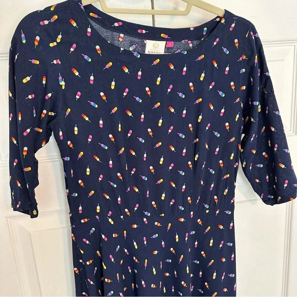 Neeru Kumar Navy With Colorful Popsicles Print Midi Dress Size Small - Picture 2 of 15
